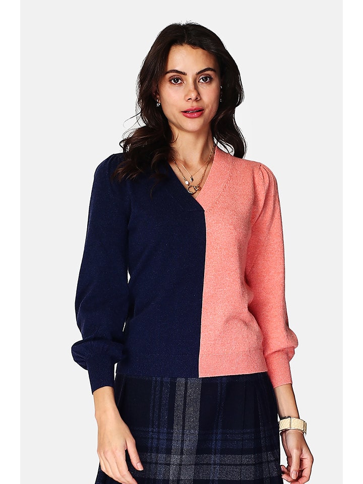 ASSUILI Sweter w kolorze brzoskwiniowo-granatowym rozmiar: 42