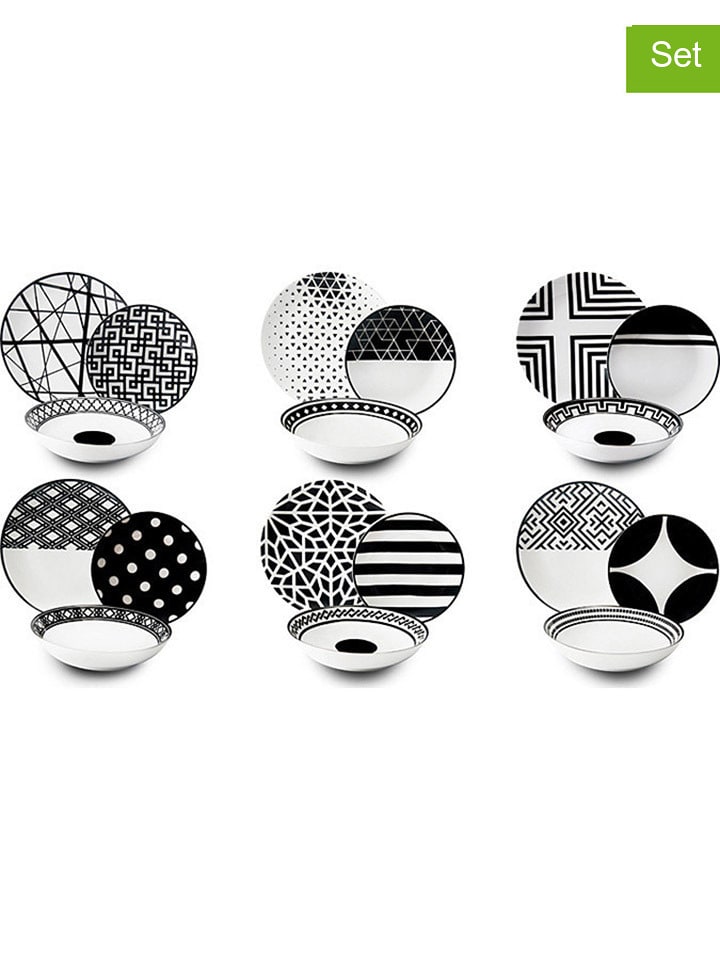 Trendy Kitchen by EXCÉLSA 18-częściowy zestaw talerzy w kolorze czarno-białym rozmiar: onesize