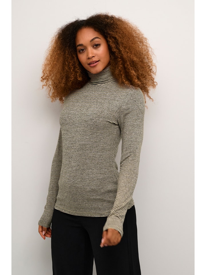 Cream Koszulka "Amma" w kolorze beżowo-czarnym rozmiar: M