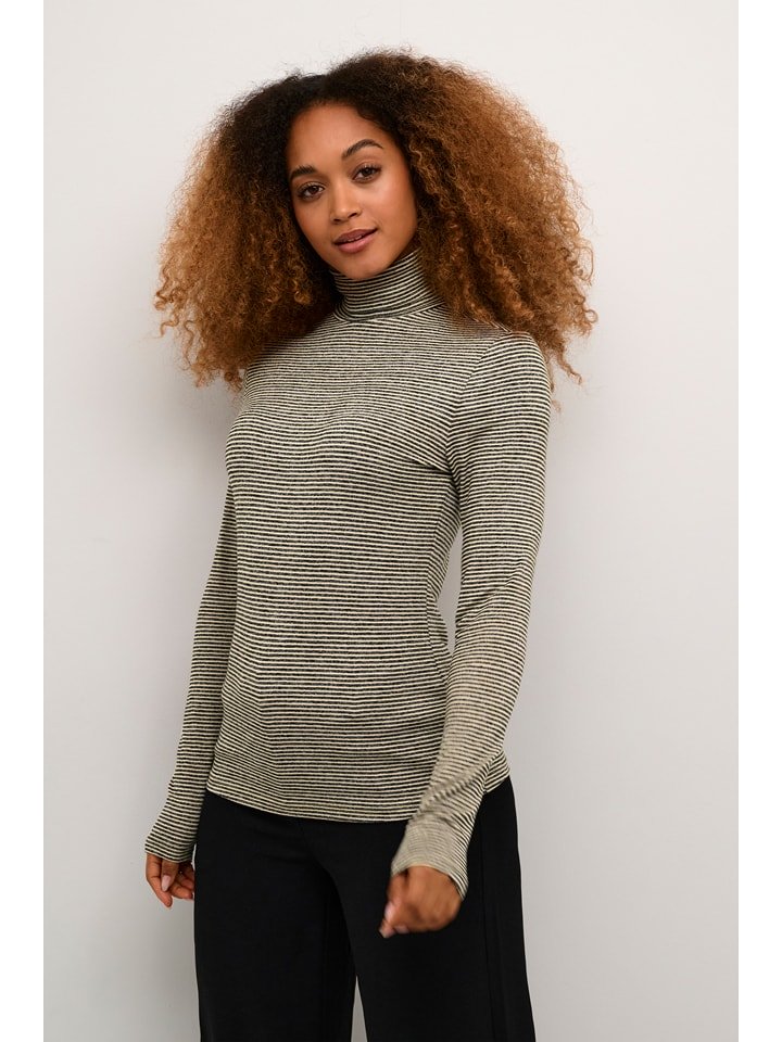 Cream Koszulka "Amma" w kolorze beżowo-czarnym rozmiar: M