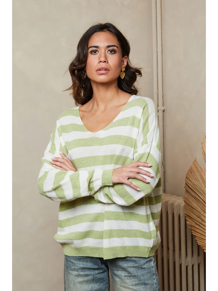 Joséfine Sweter "Quety" w kolorze zielono-białym rozmiar: L