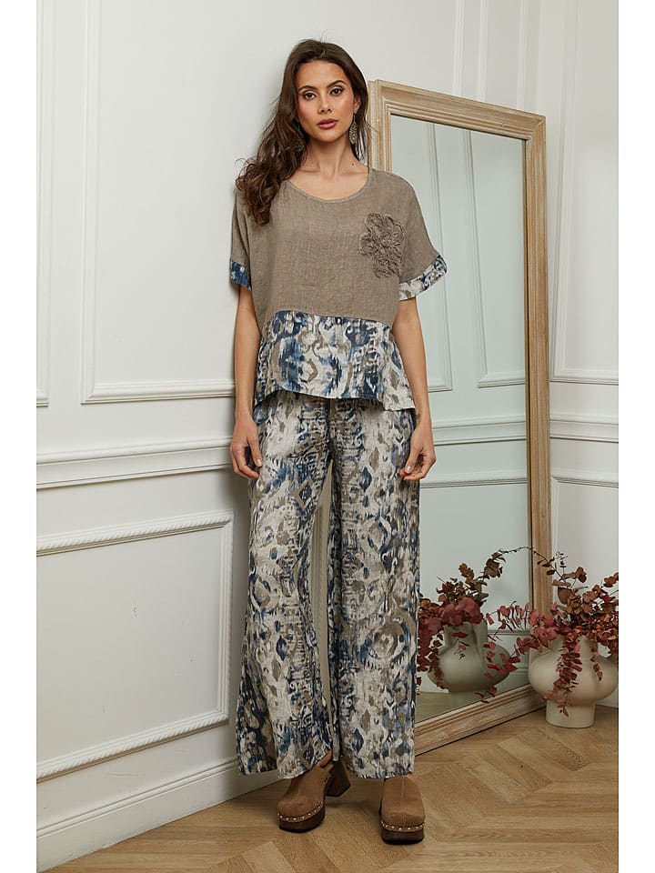 Plume Lniana bluzka "Joker" w kolorze szarobrązowo-niebieskim rozmiar: XXL