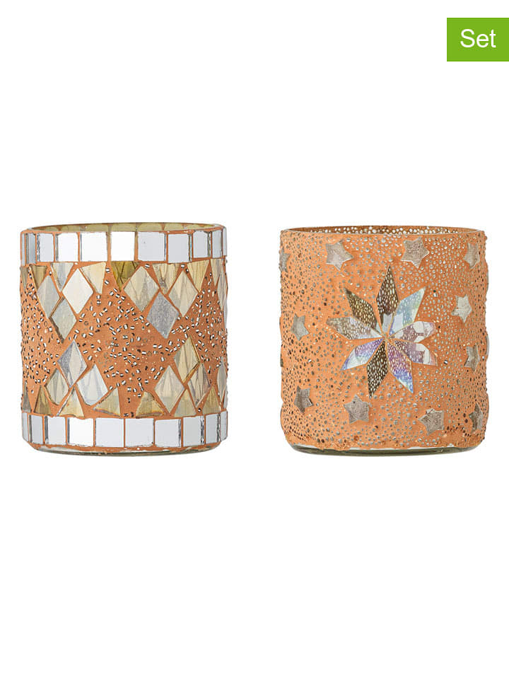 Bloomingville Świeczniki (2 szt.) w kolorze pomarańczowym - wys. 7,5 x Ø 6,5 cm rozmiar: onesize