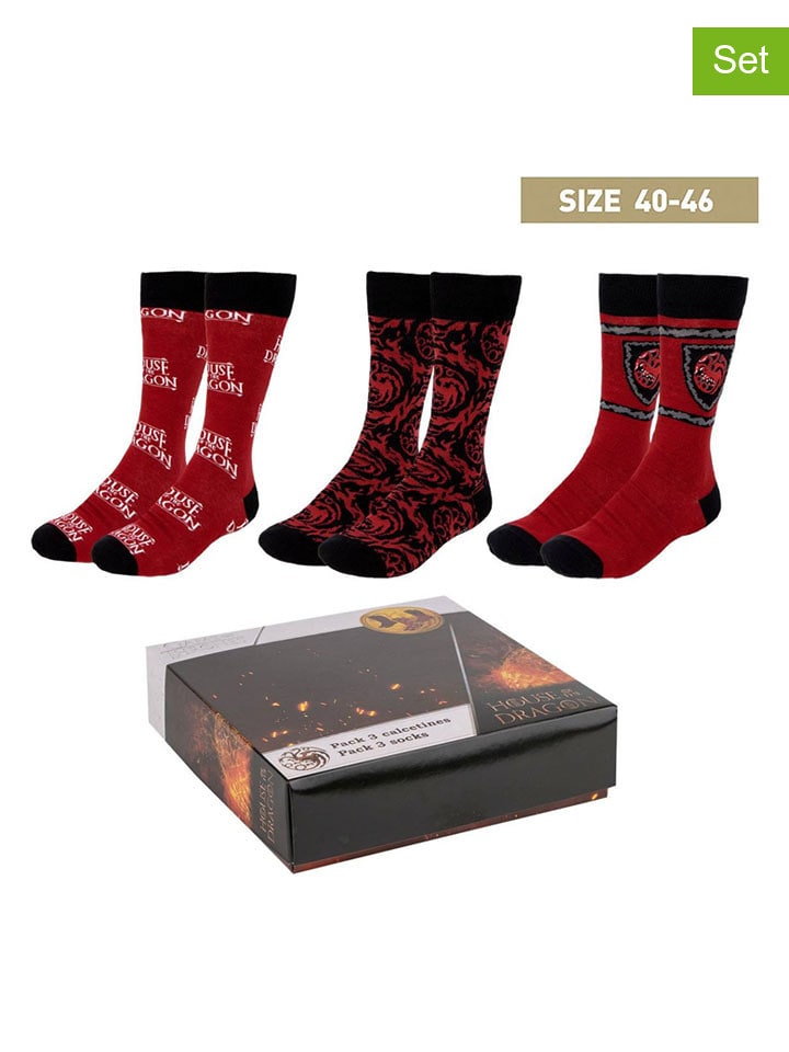 Lucky Socks Skarpety (3 pary) "House of Dragon" w kolorze czerwono-czarnym rozmiar: 40-46