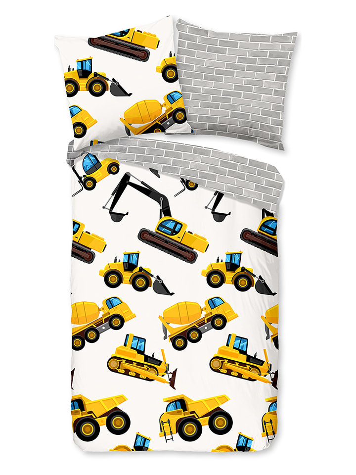 Good Morning Komplet pościeli flanelowej "Dig" w kolorze żółto-szarym rozmiar: 135x200 cm