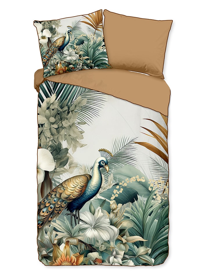 Descanso Komplet pościeli satynowej "Dana" w kolorze jasnobrązowo-zielonym rozmiar: 155x220 cm