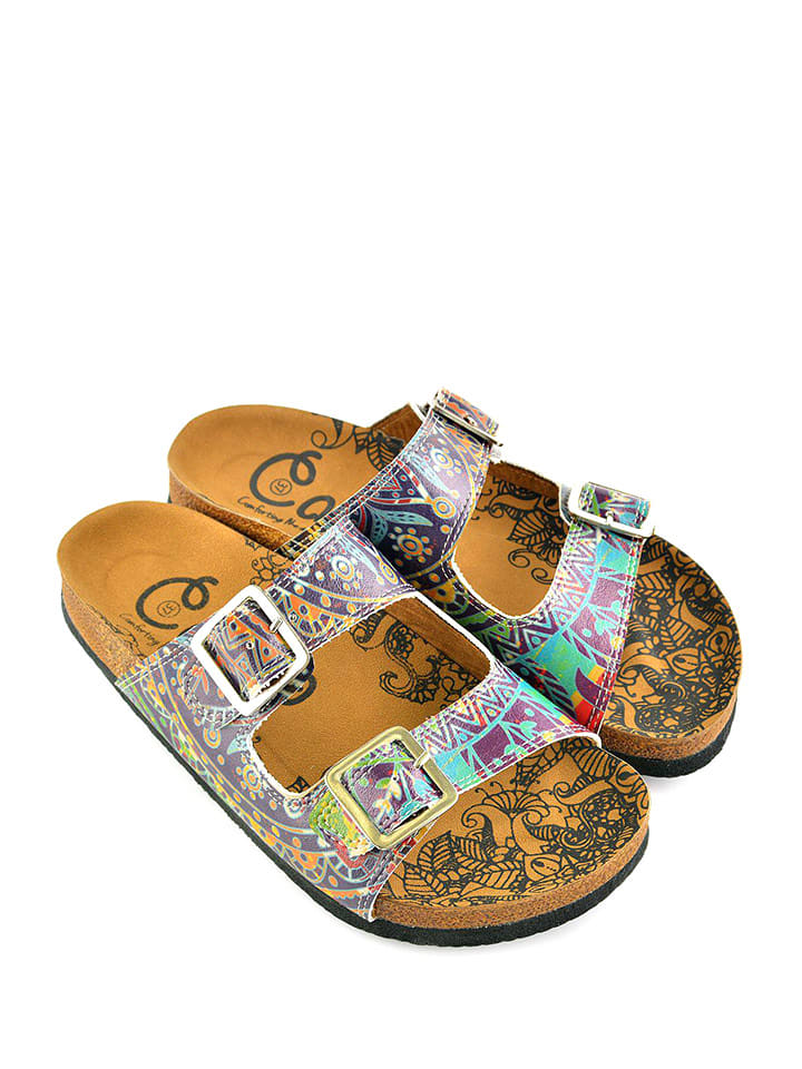 Calceo Klapki w kolorze fioletowym ze wzorem rozmiar: 41