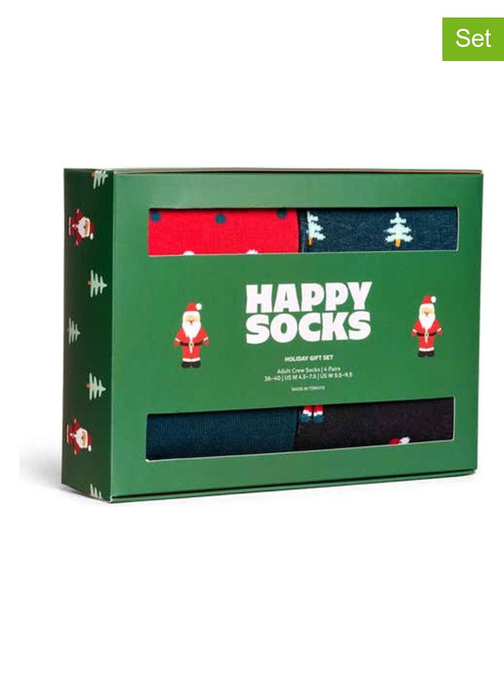 Happy Socks Skarpety (4 pary) "Holiday" w kolorze granatowo-czerwonym rozmiar: 36-40
