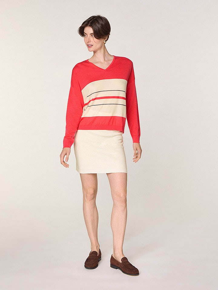 Rodier Wełniany sweter w kolorze czerwono-kremowym rozmiar: XL