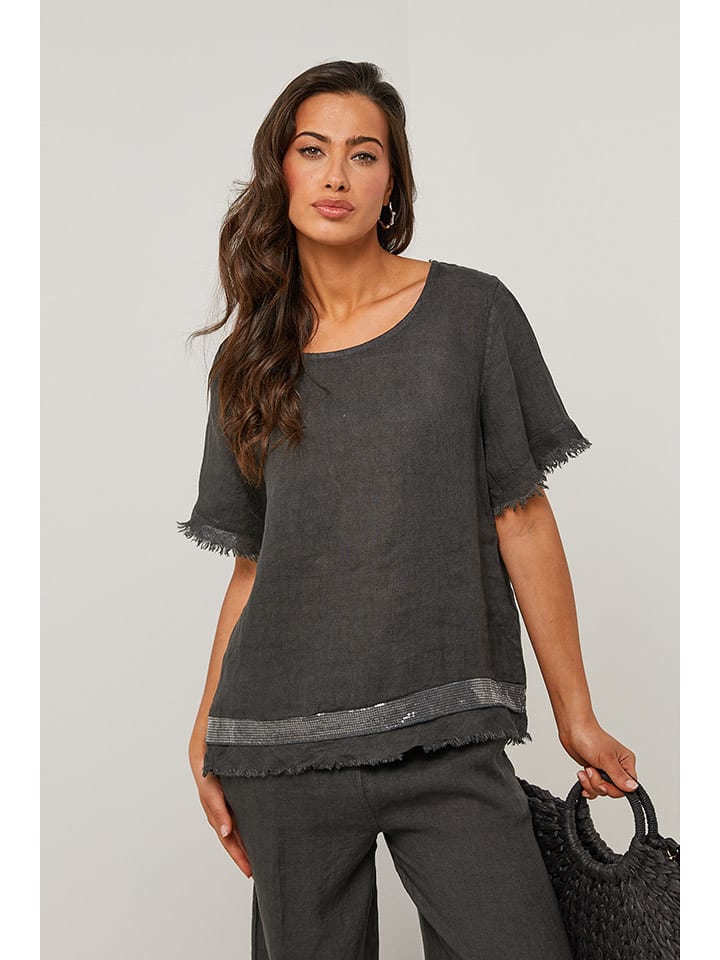 Le Monde du Lin Lniana bluzka w kolorze antracytowym rozmiar: 40/42