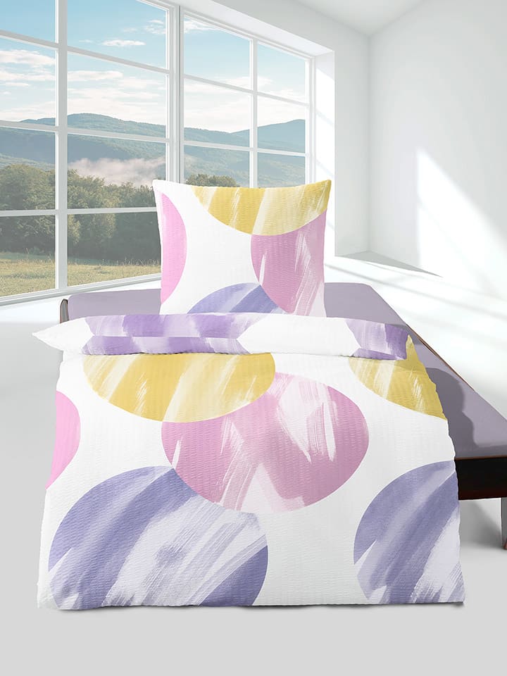 Bierbaum Komplet pościeli w kolorze biało-fioletowo-jasnoróżowym z kory rozmiar: 155x220 cm