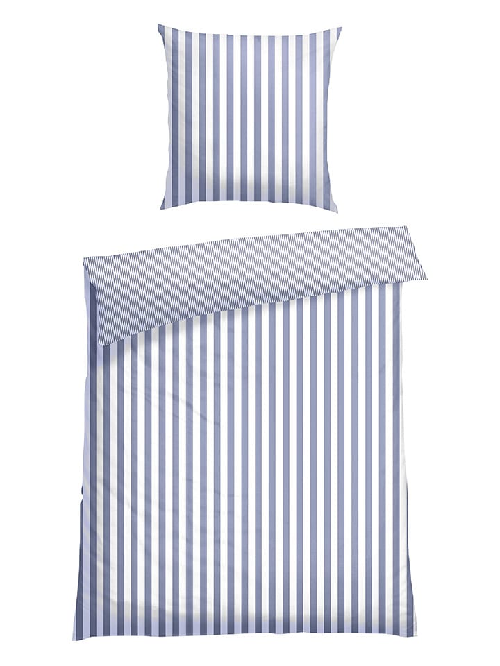 Schiesser Komplet pościeli flanelowej w kolorze biało-niebieskim rozmiar: 135x200 cm