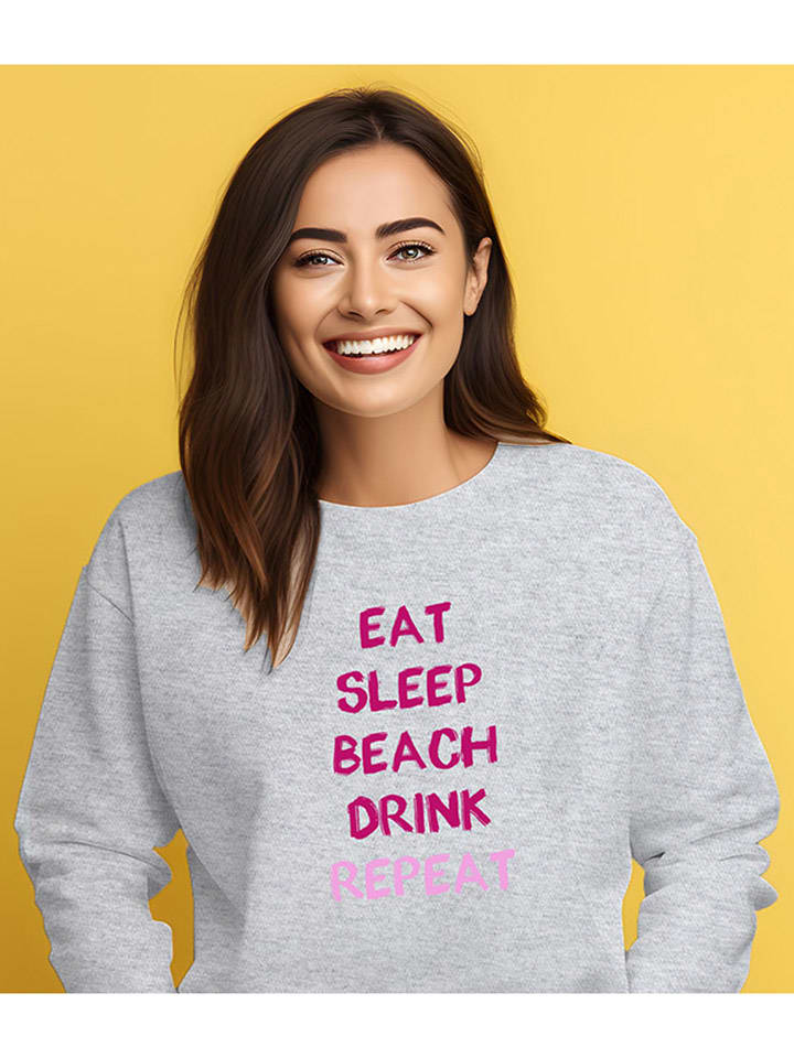 WOOOP Bluza "Eat sleep beach drink repeat" w kolorze szaro-różowym rozmiar: L