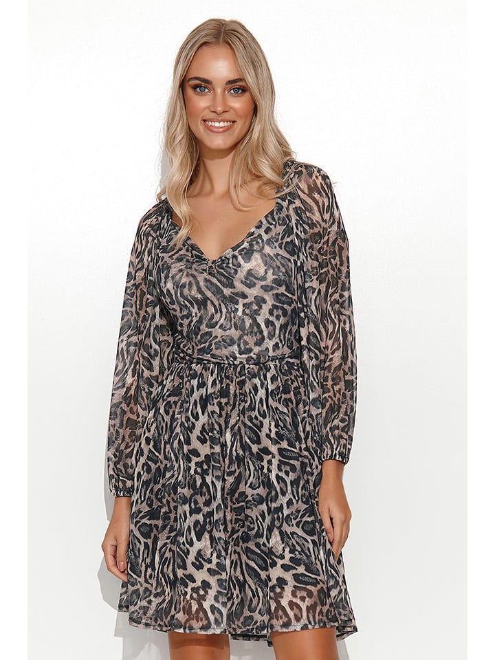 Makadamia Sukienka w kolorze brązowo-czarnym ze wzorem rozmiar: 36/38