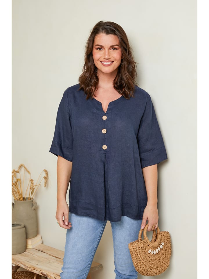 Curvy Lady Lniana bluzka w kolorze granatowym rozmiar: 40/42