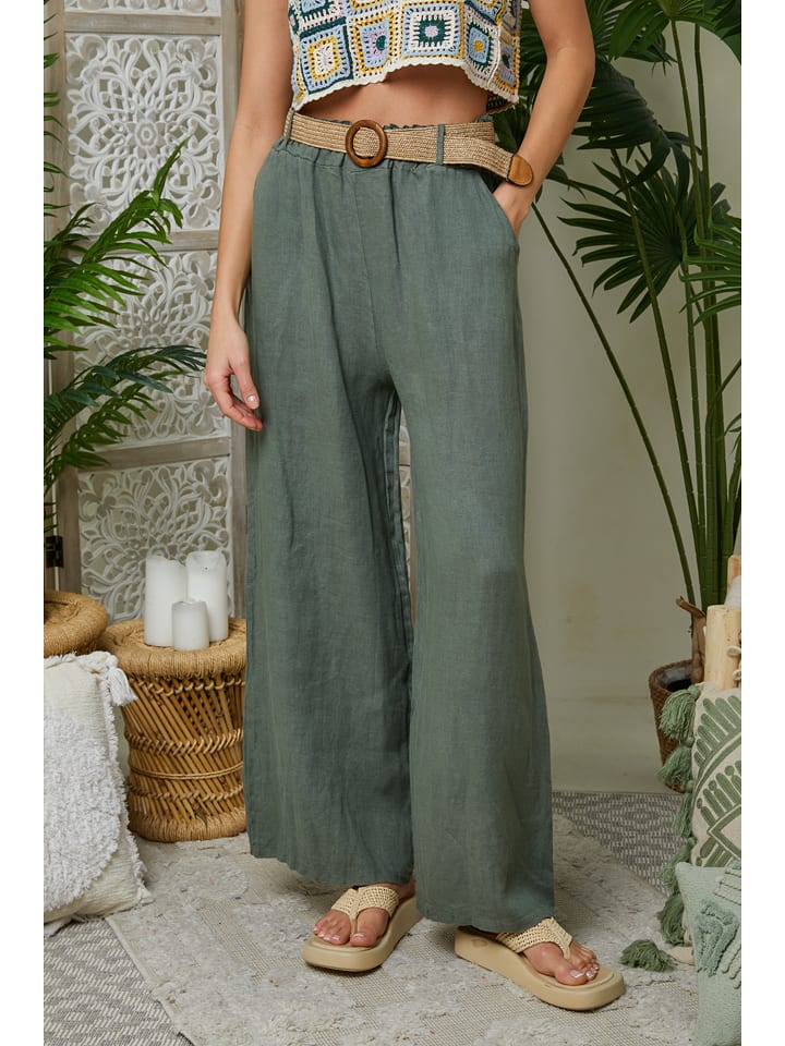 Lin Passion Lniane spodnie w kolorze khaki rozmiar: 40/42