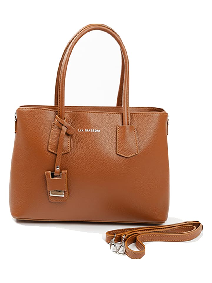 Lia Biassoni Skórzana torebka w kolorze jasnobrązowym - 38 x 24 x 15 cm rozmiar: onesize
