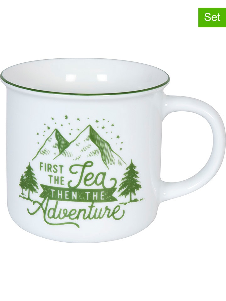 Könitz Kubki jumbo (2 szt.) "Camper Coffee" w kolorze biało-zielonym - 380 ml rozmiar: onesize