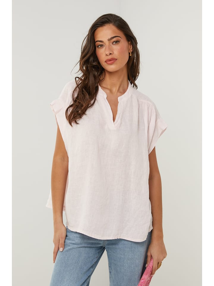 Le Monde du Lin Lniana koszulka w kolorze jasnoróżowym rozmiar: 36/38
