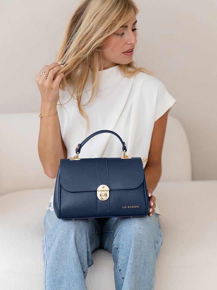 Lia Biassoni Skórzana torebka "Carsia" w kolorze granatowym - 27 x 19 x 13 cm rozmiar: onesize