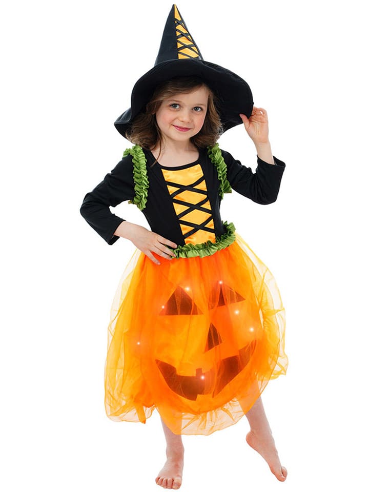 CHAKS 2-częściowy kostium "Pumpkin witch" w kolorze czarno-pomarańczowym rozmiar: 128