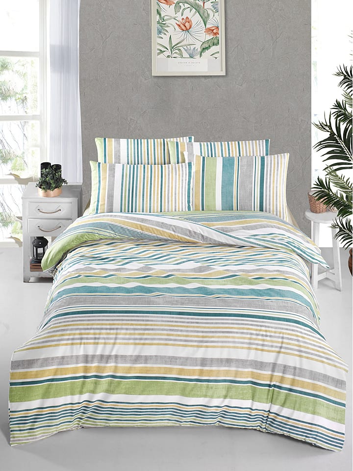 Colourful Cotton Komplet pościeli renforcé "Sanvi" w kolorze biało-żółto-zielonym rozmiar: 155x220 cm