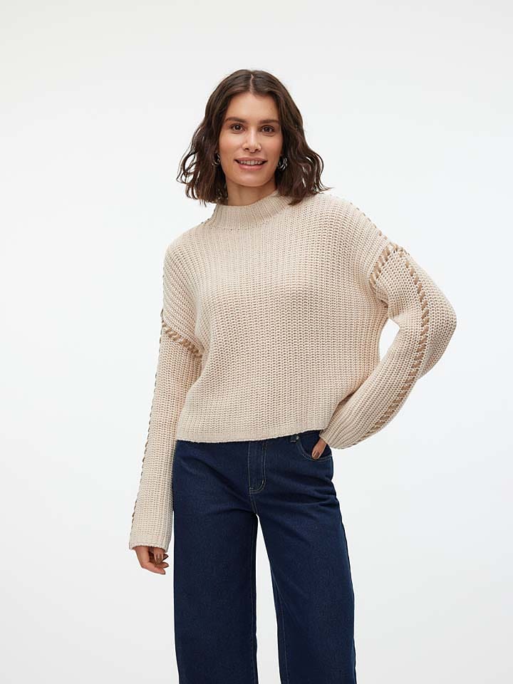 Vero Moda Sweter "New Cream" w kolorze beżowym rozmiar: M