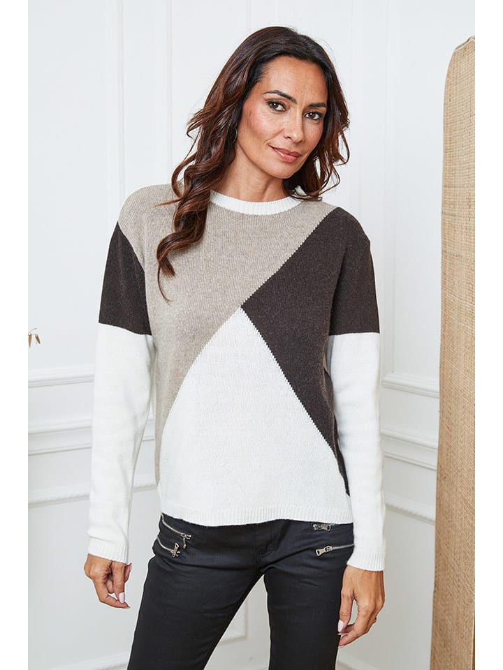 So Cachemire Sweter "Lanos" w kolorze brązowo-beżowo-kremowym rozmiar: XL