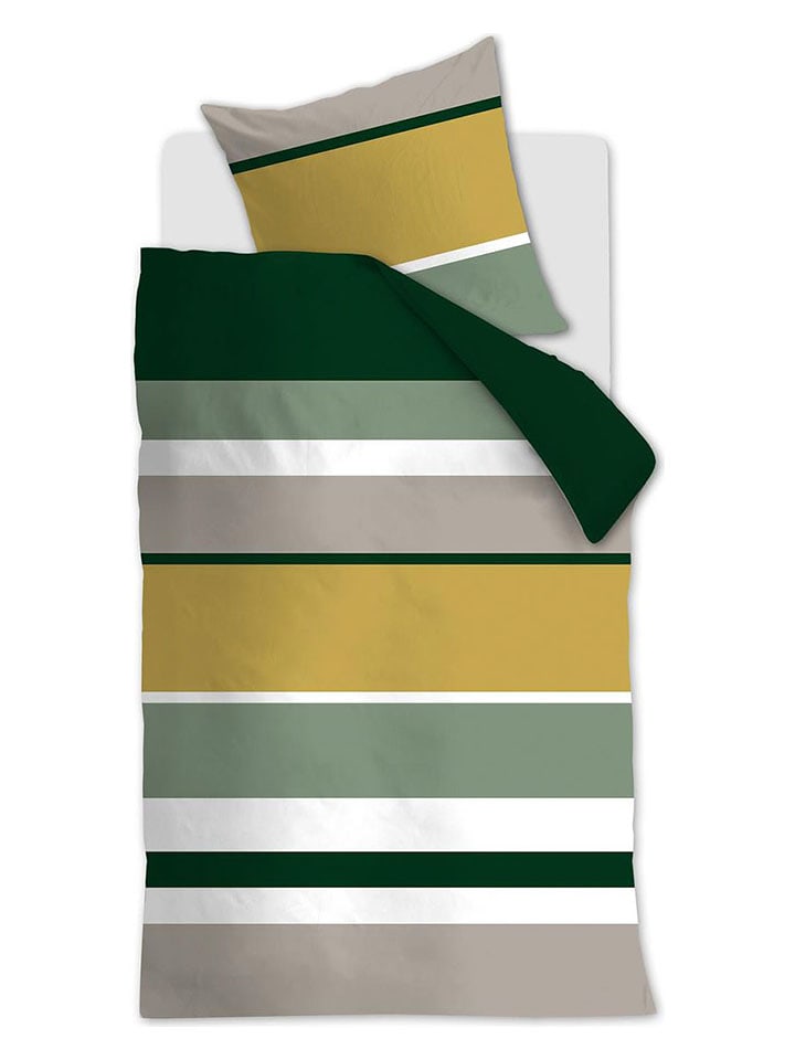 Ambiante Komplet pościeli satynowej "Andy" w kolorze zielono-żółtym rozmiar: 155x220 cm