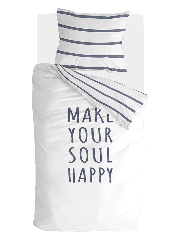 Walra Komplet pościeli "Happy Wake Up" w kolorze białym rozmiar: 140x220 cm
