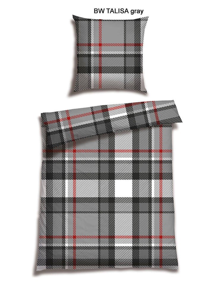Schiesser Komplet pościeli flanelowej "Talisa" w kolorze szarym rozmiar: 155x220 cm