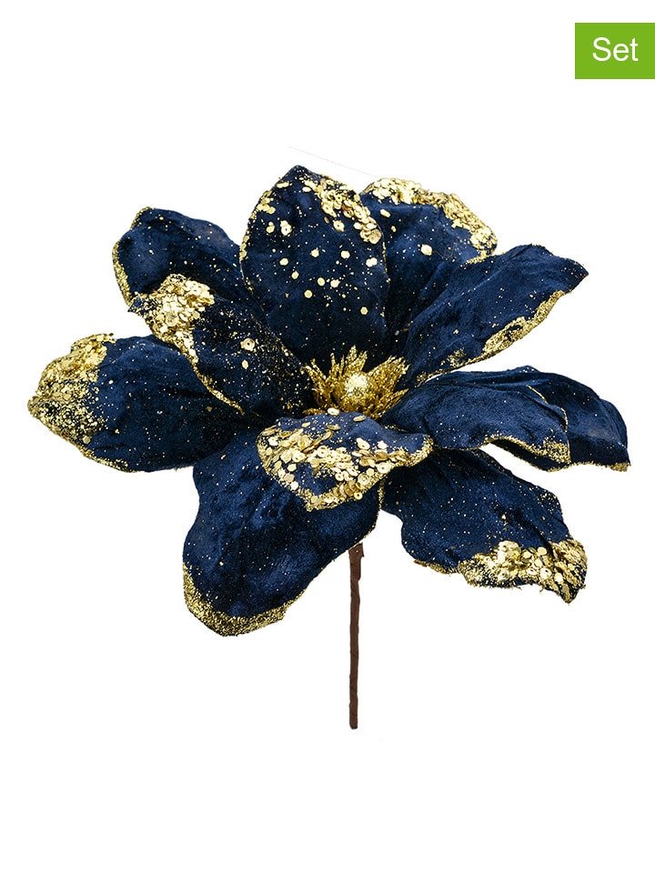 Clayre & Eef Rośliny dekoracyjne (2 szt.) w kolorze złoto-granatowym - wys. 27 cm rozmiar: onesize