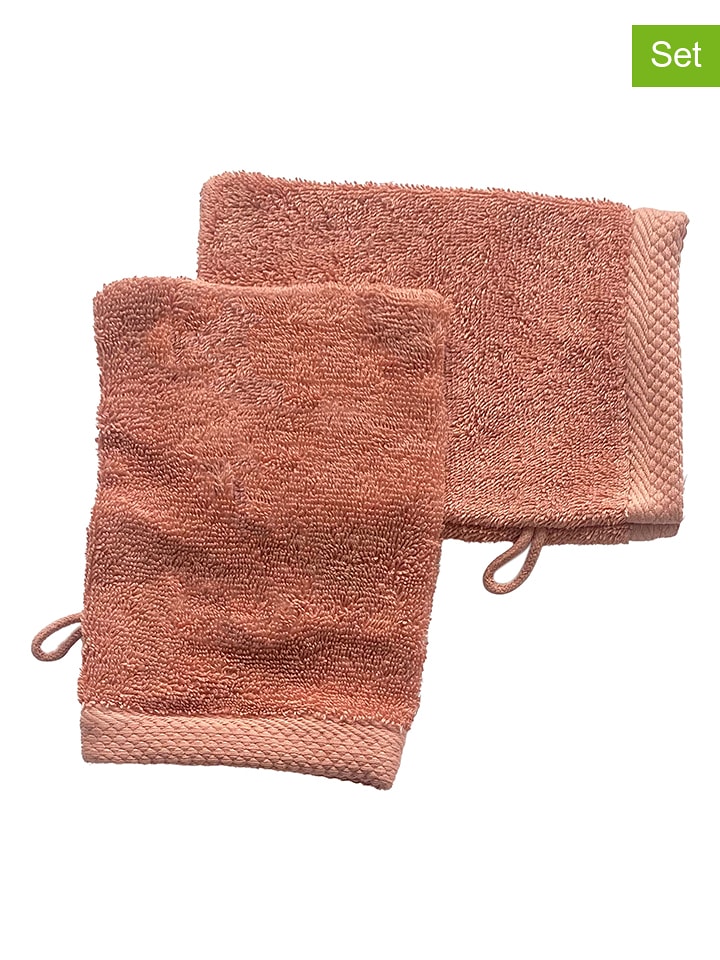 Soft by Perle de Coton Myjki (2 szt.) "Epo" w kolorze koralowym rozmiar: 16x21 cm