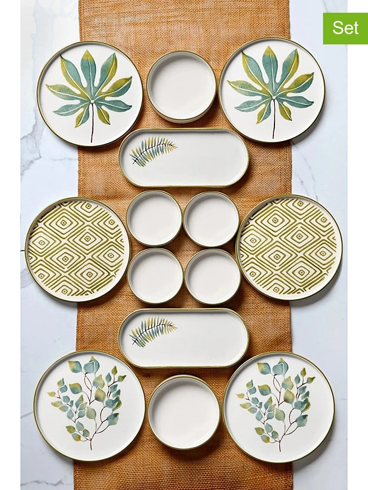 Hermia 14-częściowy zestaw śniadaniowy w kolorze biało-zielonym rozmiar: onesize