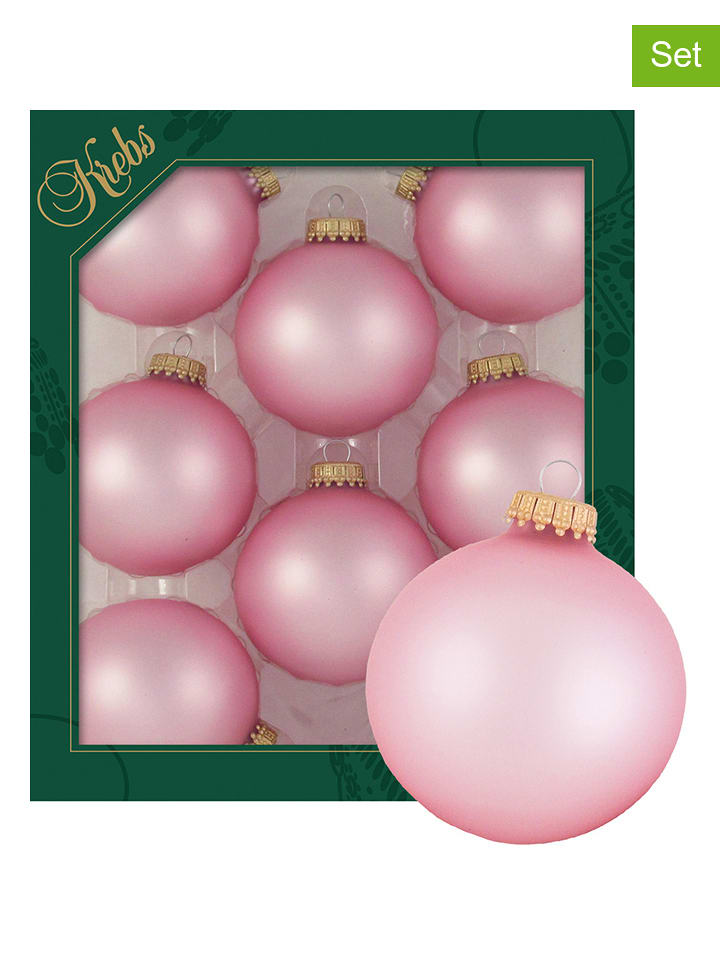 Krebs Glas Lauscha Bombki (8 szt.) w kolorze jasnoróżowym - Ø 7 cm rozmiar: onesize