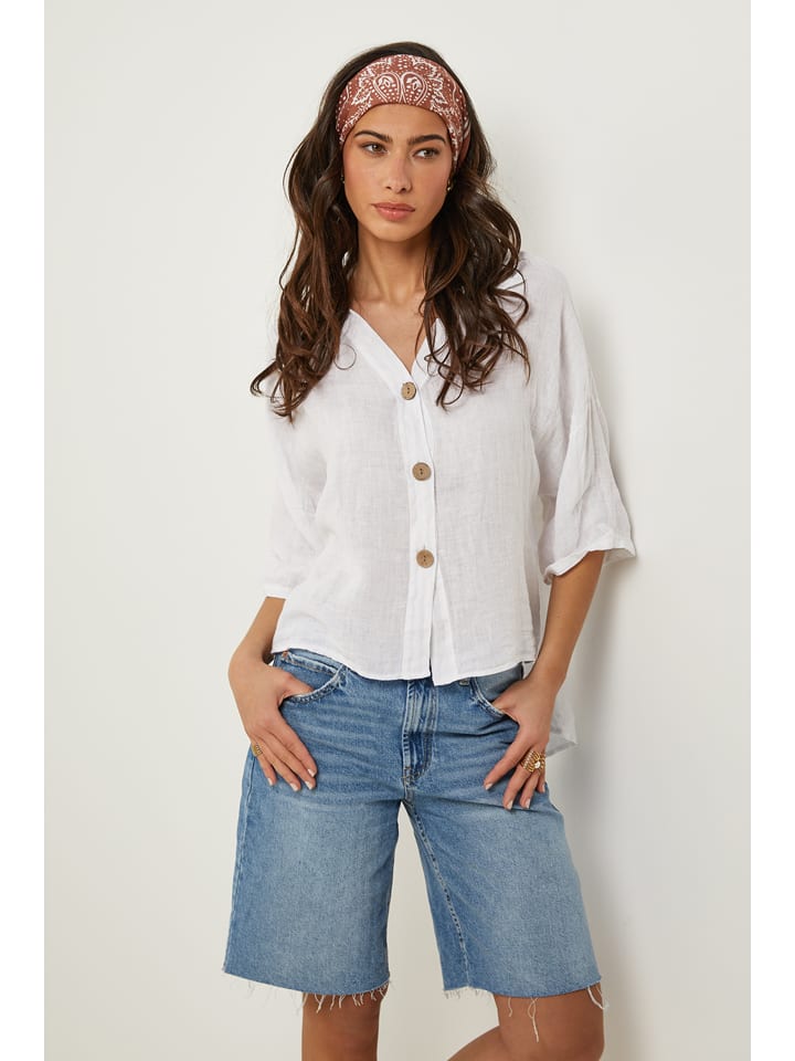 Le Monde du Lin Lniana bluzka w kolorze białym rozmiar: 38/40