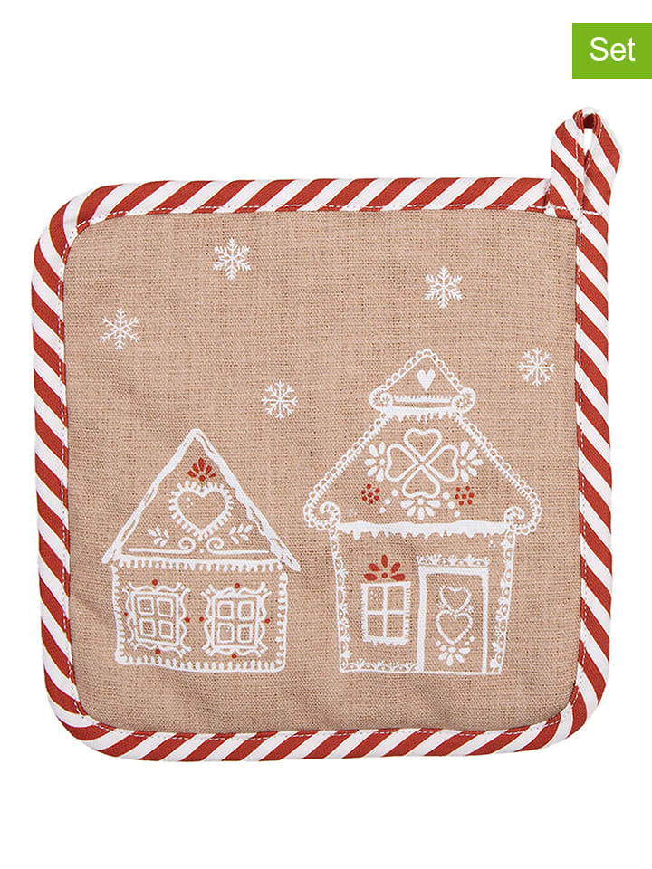 Clayre & Eef Łapki kuchenne (2 szt.) w kolorze beżowo-białym - 20 x 20 cm rozmiar: onesize