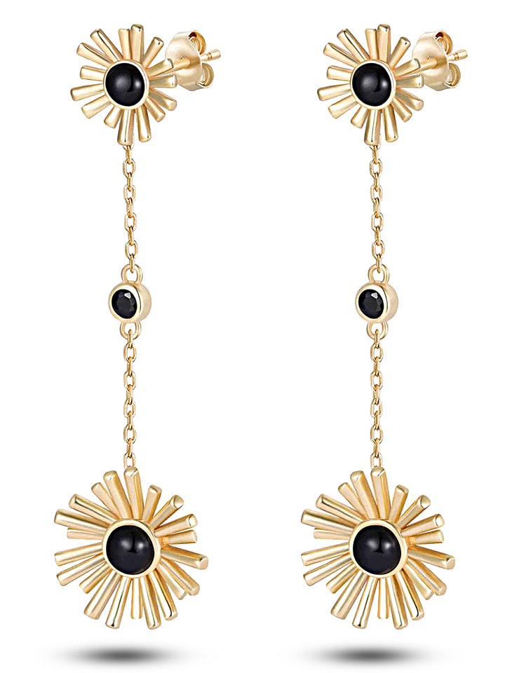 DI GIORGIO Pozłacane kolczyki-wkrętki z onyksami i cyrkoniami rozmiar: onesize