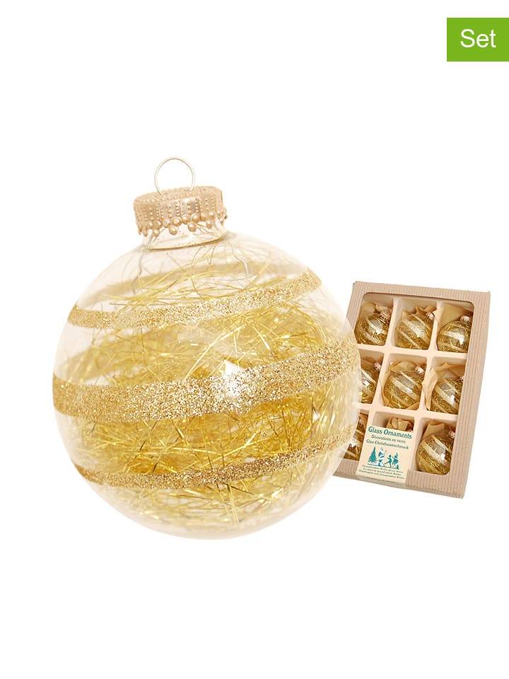 Krebs Glas Lauscha Bombki (9 szt.) w kolorze złotym - Ø 7 cm rozmiar: onesize