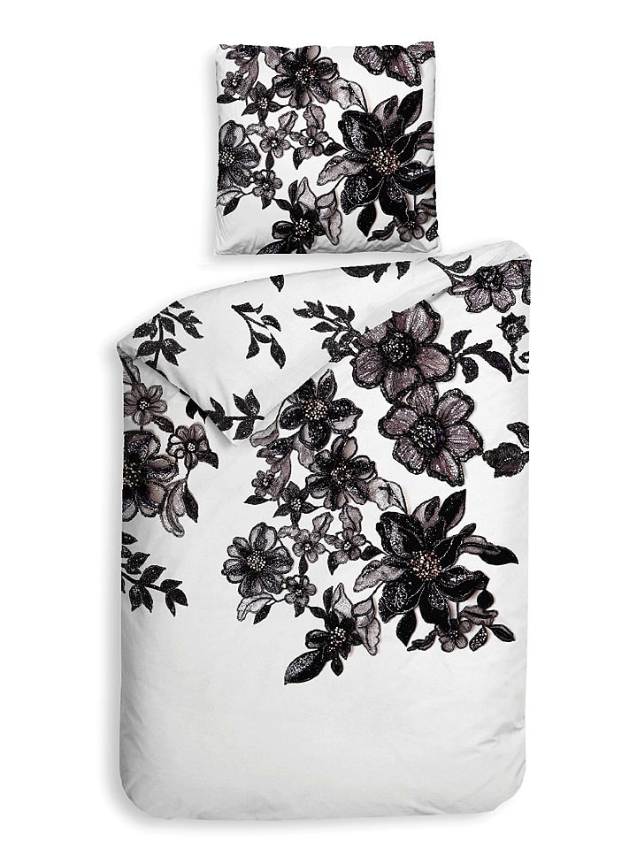 Heckett Lane Komplet pościeli satynowej "Macey" w kolorze biało-czarnym rozmiar: 200x220 cm