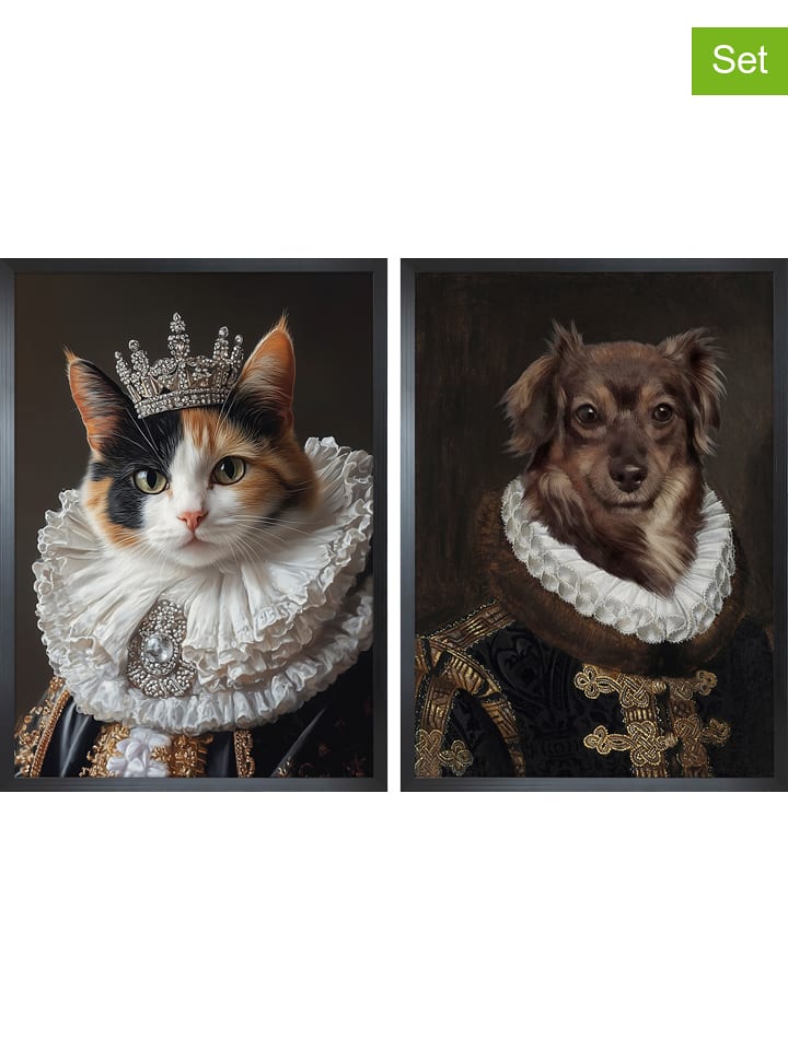 Ars Longa Druki artystyczne (2 szt.) "Baroque Portaits - Cat and Dog" w ramce - 70 x 50 cm rozmiar: onesize