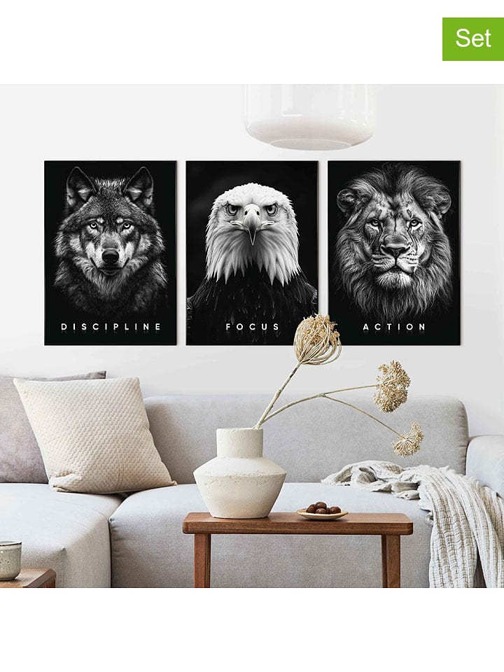 Orangewallz Druki artystyczne (3 szt.) "Power Trio" w ramce rozmiar: 50x70 cm