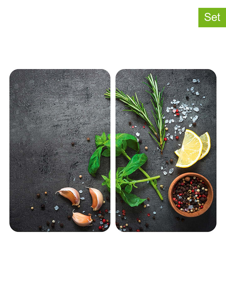 Wenko Płyty (2 szt.) "Kräuter" w kolorze czarnym na kuchenkę - 30 x 52 cm rozmiar: onesize