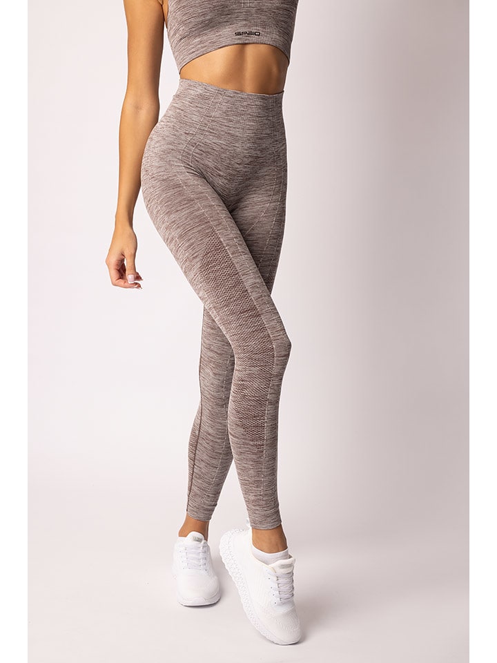 Spaio Legginsy sportowe "Melange" w kolorze jasnobrązowym rozmiar: S