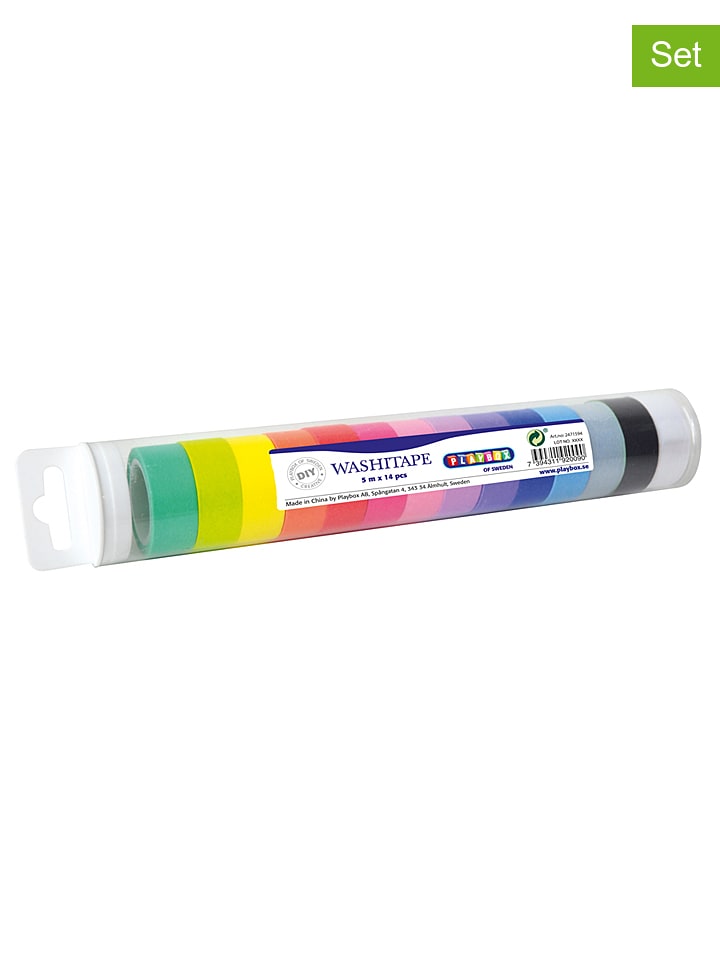 Playbox Taśmy washi (14 szt.) w różnych kolorach - 14 x 500 cm rozmiar: onesize