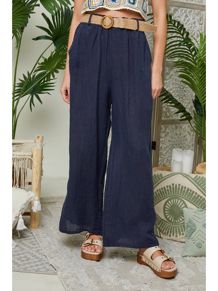 Lin Passion Lniane spodnie w kolorze granatowym rozmiar: 40/42