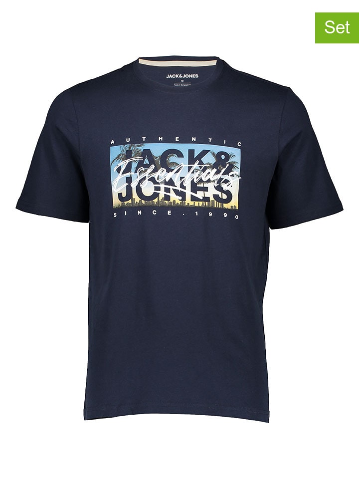 Jack & Jones Koszulki (2 szt.) w kolorze granatowo-białym rozmiar: M