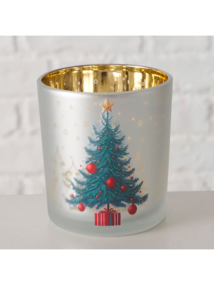 Boltze Świecznik "Christmas Tree" w kolorze srebrno-zielonym - wys. 8 cm rozmiar: onesize