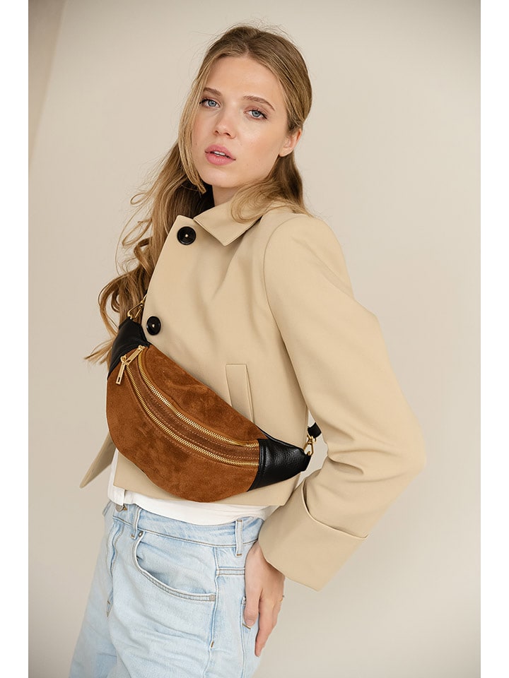 Anna Morellini Skórzana saszetka "Carola" w kolorze czarno-karmelowym - 32 x 16 x 9 cm rozmiar: onesize