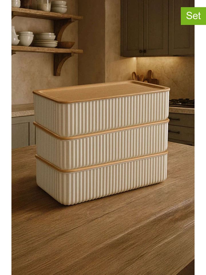 Violeta Home Pojemniki (3 szt.) w kolorze biało-jasnobrązowym - 19,5 x 9,5 cm rozmiar: onesize